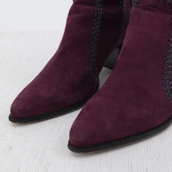 Alexandre Birman Benta Bootie 8 / 8.5 Burgundy Suede Crochet Ankle Boots Western - Picture 7 of 16